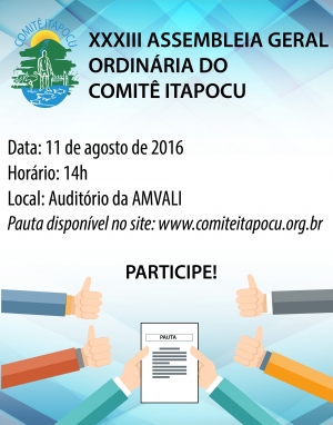 Convocação da XXXIII Assembleia Geral Ordinária do Comitê Itapocu