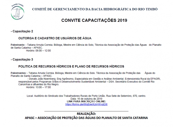 Convite Capacitações CBH Timbó