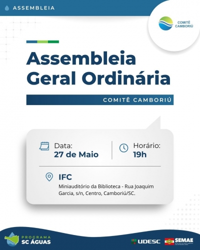 Comit&ecirc; Cambori&uacute; realizar&aacute; 25&ordf; Assembleia Geral Ordin&aacute;ria em 27 de maio