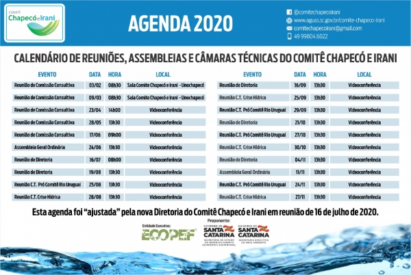 Divulgado o Calendário de Reuniões e Assembleias do Comitê Chapecó e Irani ano 2020