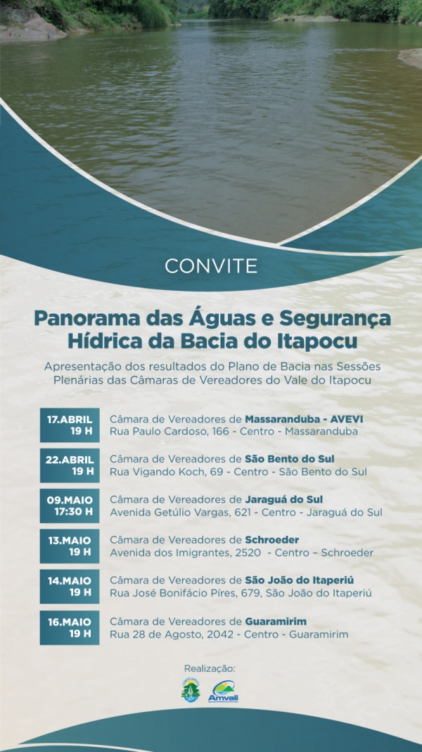 Apresentações do Panorama das Águas e a Segurança Hídrica da Bacia do Itapocu nas Câmaras de Vereadores dos Municípios da Bacia