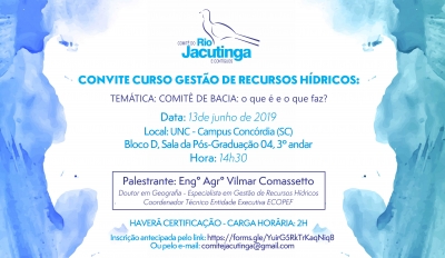 Convite: Capacitação em gestão de recursos hídricos - Comitê Jacutinga