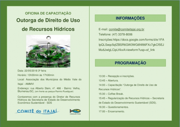 2ª OFICINA DE CAPACITAÇÃO – OUTORGA DE DIREITO DE USO DE RECURSOS HÍDRICOS