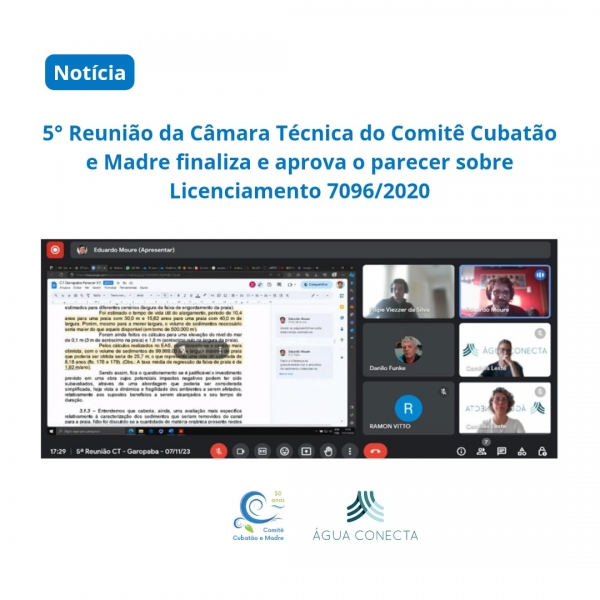 5° Reunião da Câmara Técnica do Comitê Cubatão e Madre finaliza e aprova o parecer sobre Licenciamento 7096/2020