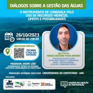 Evento de Integração promovido pela Universidade do Contestado abordará o Instrumento de Cobrança pelo Uso dos Recursos Hídricos