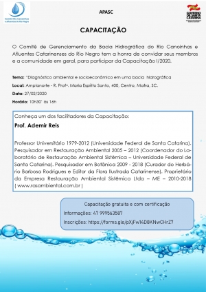 ESTÃO ABERTAS AS INSCRIÇÕES PARA A CAPACITAÇÃO DO COMITÊ CANOINHAS E AFLUENTES DO RIO NEGRO