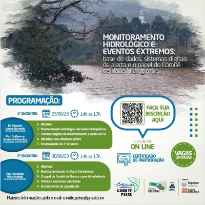 Monitoramento Hidrológico e Eventos Extremos será tema da primeira capacitação do Comitê Peixe