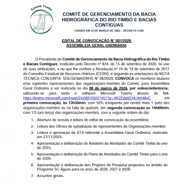 Comit&ecirc; Timb&oacute; realizar&aacute; primeira Assembleia Geral Ordin&aacute;ria de 2026
