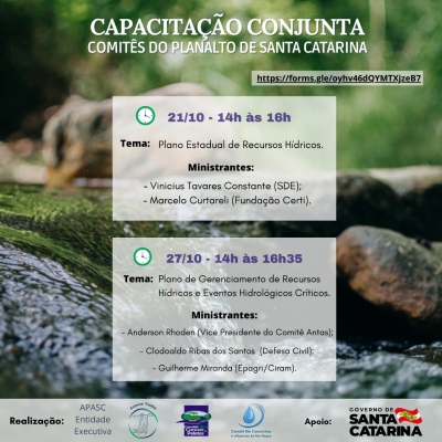 Plano de Recursos Hídricos e Eventos Hidrológicos Críticos será tema da Capacitação Conjunta dos Comitês do Planalto de Santa Catarina