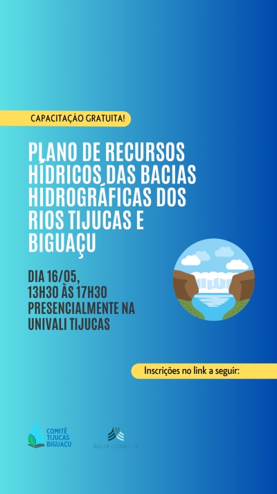 Inscrições abertas para a capacitação gratuita sobre o Plano de Recursos Hídricos das Bacias Hidrográficas dos Rios Tijucas e Biguaçu!