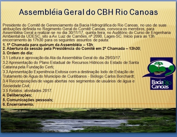 ASSEMBLÉIA GERAL ORDINÁRIA DO CBH RIO CANOAS