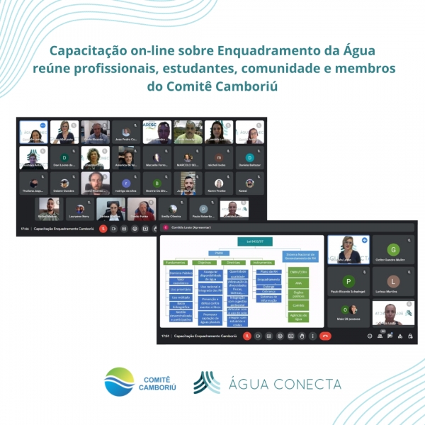 Capacitação on-line sobre Enquadramento da Água reúne profissionais, estudantes, comunidade e membros do Comitê Camboriú