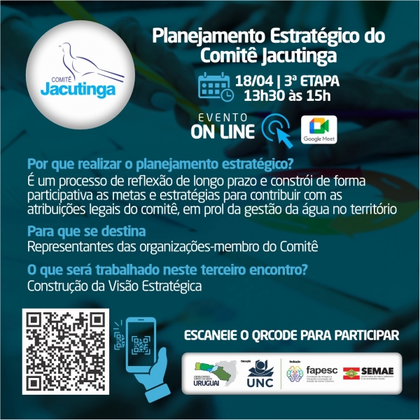 Visão Estratégica do Comitê Jacutinga será construída dia 18 de abril