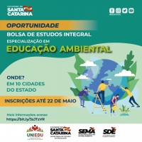 Últimos dias para inscrição de interessados em cursar Especialização em Educação Ambiental com bolsa integral