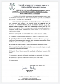 Convocação Assembleia Geral Ordinária CBH Timbó