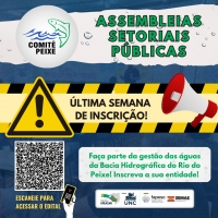 Última semana de inscrição: faça parte da gestão das águas regionais, participe das Assembleias Setoriais Públicas!
