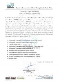 CONVOCAÇÃO: Assembleia Geral Ordinária - Comitê Rio do Peixe