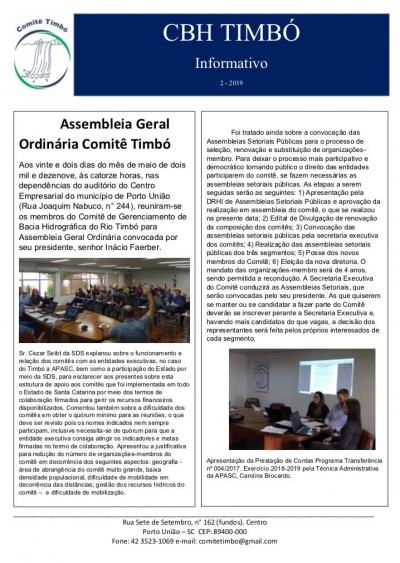 Informativo CBH Timbó