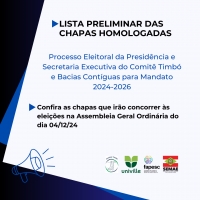 Comitê Timbó divulga a Lista Preliminar das Chapas Homologadas para o processo eleitoral 2024-2026