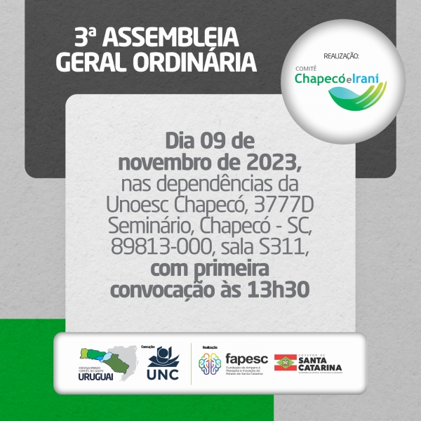 Comitê Chapecó e Irani convoca representantes para a 3ª Assembleia Geral Ordinária