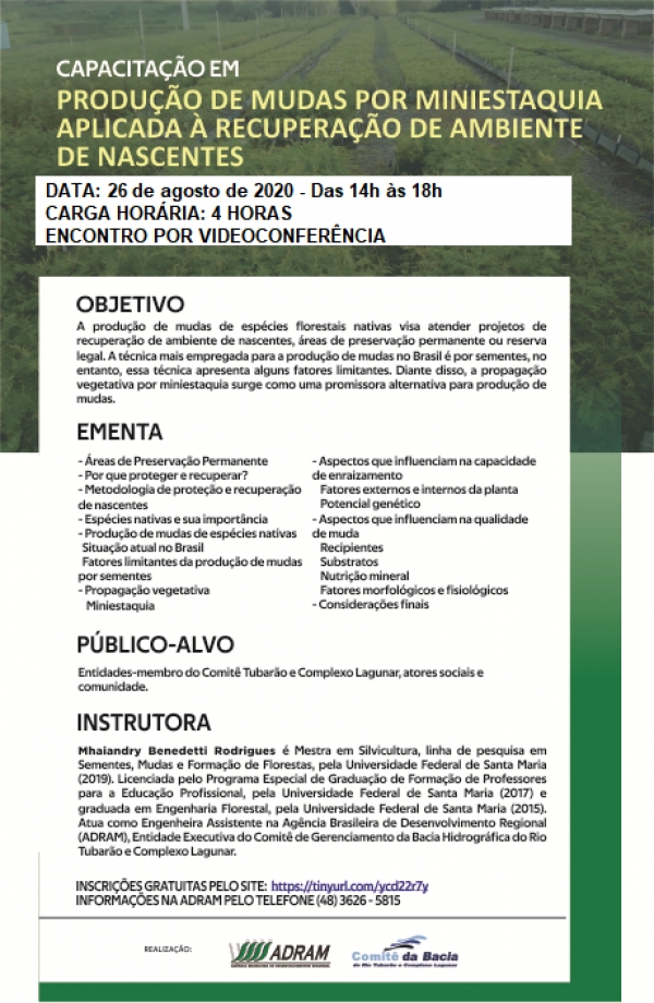 CAPACITAÇÃO EM PRODUÇÃO DE MUDAS POR MINIESTAQUIA APLICADA À RECUPERAÇÃO DE AMBIENTE DE NASCENTES