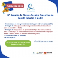 Convocação! 6ª Reunião Ordinária do Comitê Cubatão e Madre!
