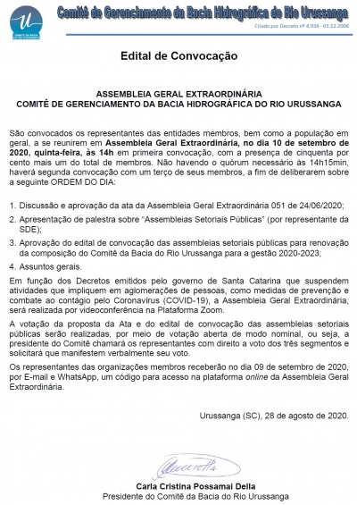 Edital de Convocação - Assembleia Geral Extraordinária