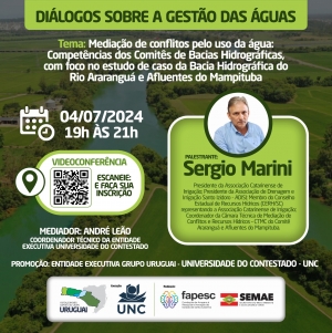 Evento Online abordará a temática sobre Mediação de Conflitos pelo Uso da Água
