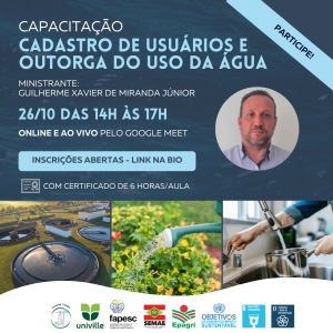 Inscrições Abertas para a Capacitação: &quot;Cadastro de Usuários e Outorga do Uso da Água&quot;