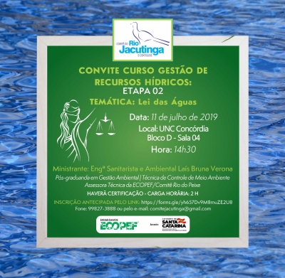 Convite: Curso sobre Lei das Águas - Comitê Jacutinga