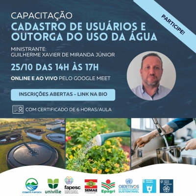 Inscrições abertas para a capacitação &quot;Cadastro de Usuários e Outorga do Uso da Água&quot;