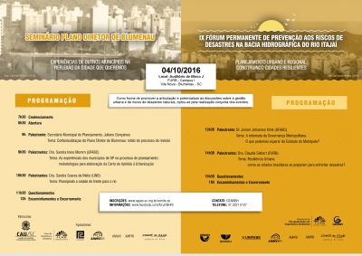 INSCRIÇÕES - SEMINÁRIO PLANO DIRETOR DE BLUMENAU &amp; IX FÓRUM PERMANENTE DE PREVENÇÃO AOS RISCOS DE DESASTRES