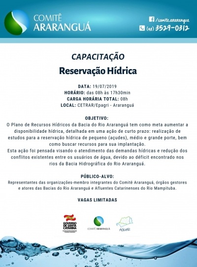 CONVITE - Capacitação sobre &quot;Reservação Hídrica